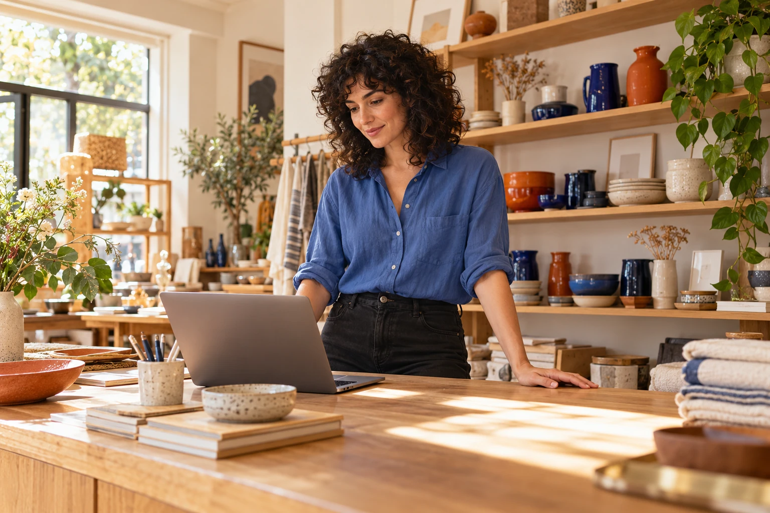 An independent business owner at work in her shop